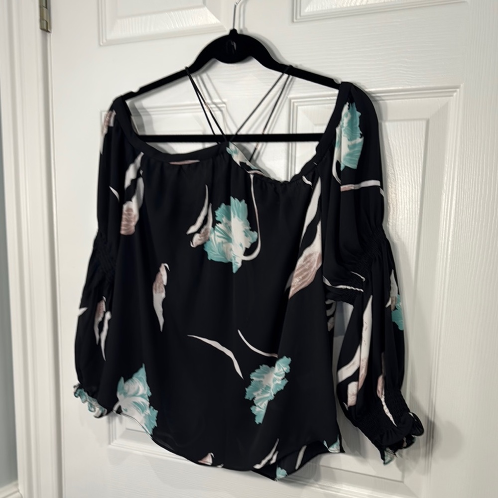 1. STATE —Size M—Floral Print Long Sleeve Blouse with Strappy Detail